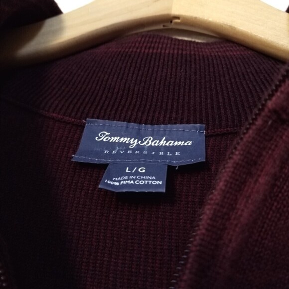 TOMMY BAHAMA Make Mine A Double Reversible Half-Zip Sweater Burgundy Mens Large - Picture 2 of 13